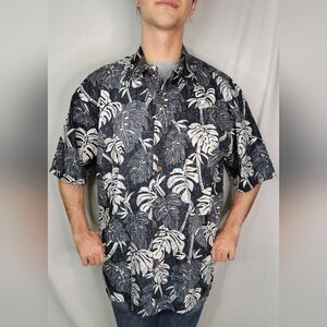 Koa Road black and white palm Hawaiian shirt